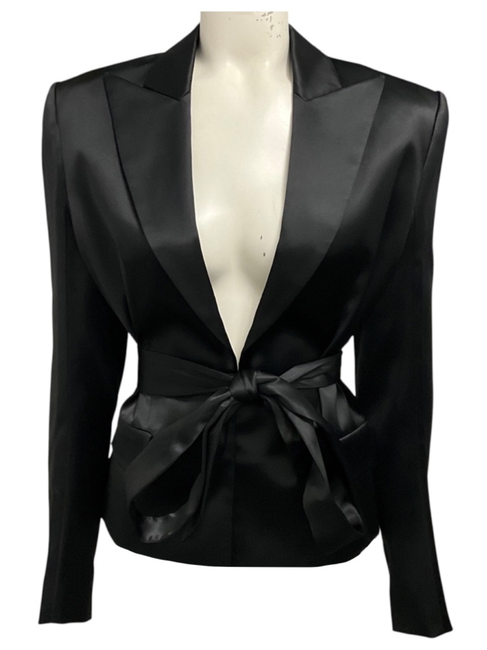 Alexandre Vauthier Black Satin Open Jacket with Belt